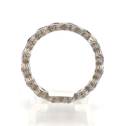 Designer 925 Silver Red White Cubic Zirconia Anniversary Stackable Eternity Band