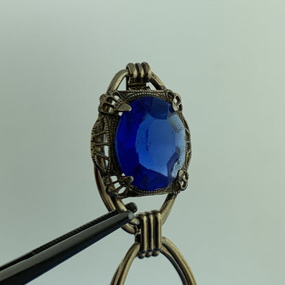 Art Deco AMCO Gold Filled Sterling Silver Faceted Blue Glass Oval Link Bracelet