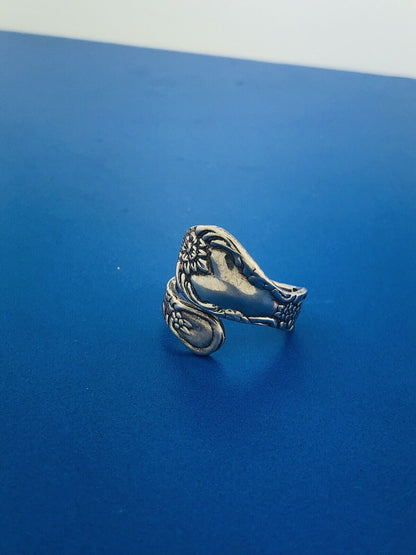 Vintage Sterling Silver 925 Floral Design Bypass Spoon Adjustable Ring
