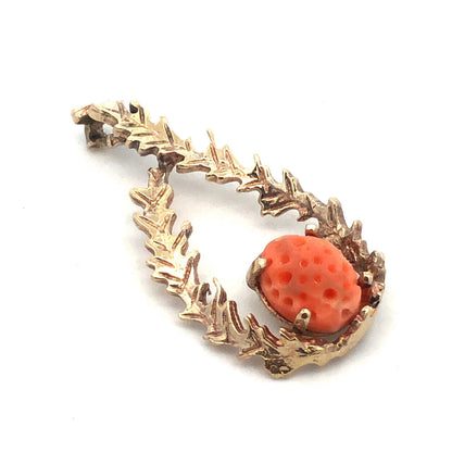 Designer WELLS 925 Sterling Silver Gold Vermeil Oval Coral Vine Leaf Pendant
