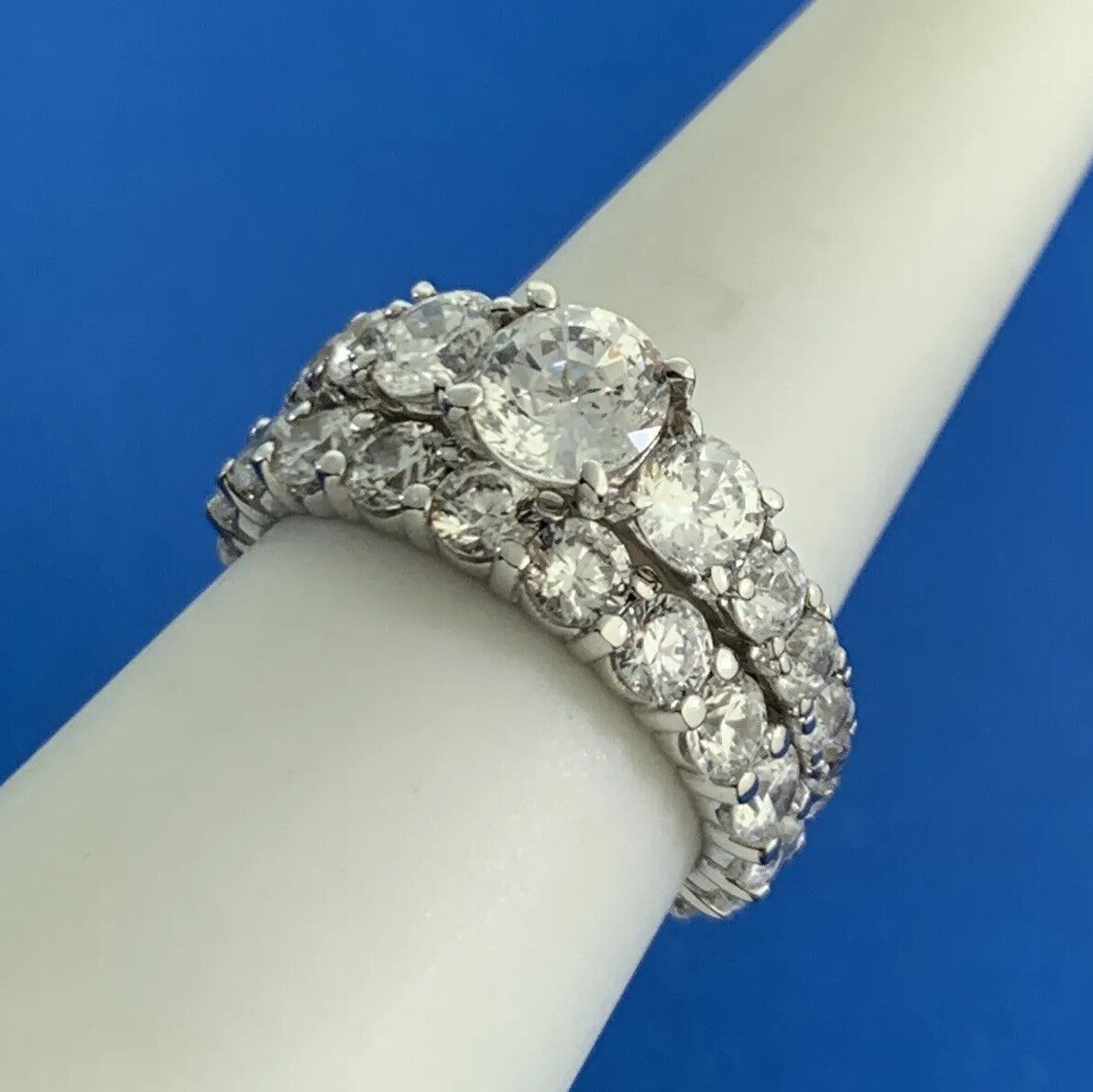 Diamonique Cubic Zirconia 925 Sterling Silver Wedding Bridal Rings Set