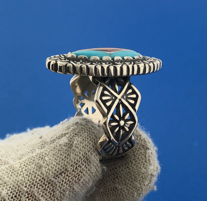 Carolyn Pollack Sterling Silver 925 Turquoise Amethyst Coral Finger Ring Size 7