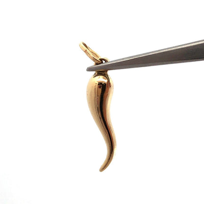 14K Yellow Gold Italian Horn Good Luck Symbol Charm Pendant