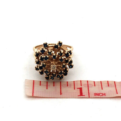 Designer HJW 14K Yellow Gold Round Sapphire Diamond Cluster Dome Cocktail Ring