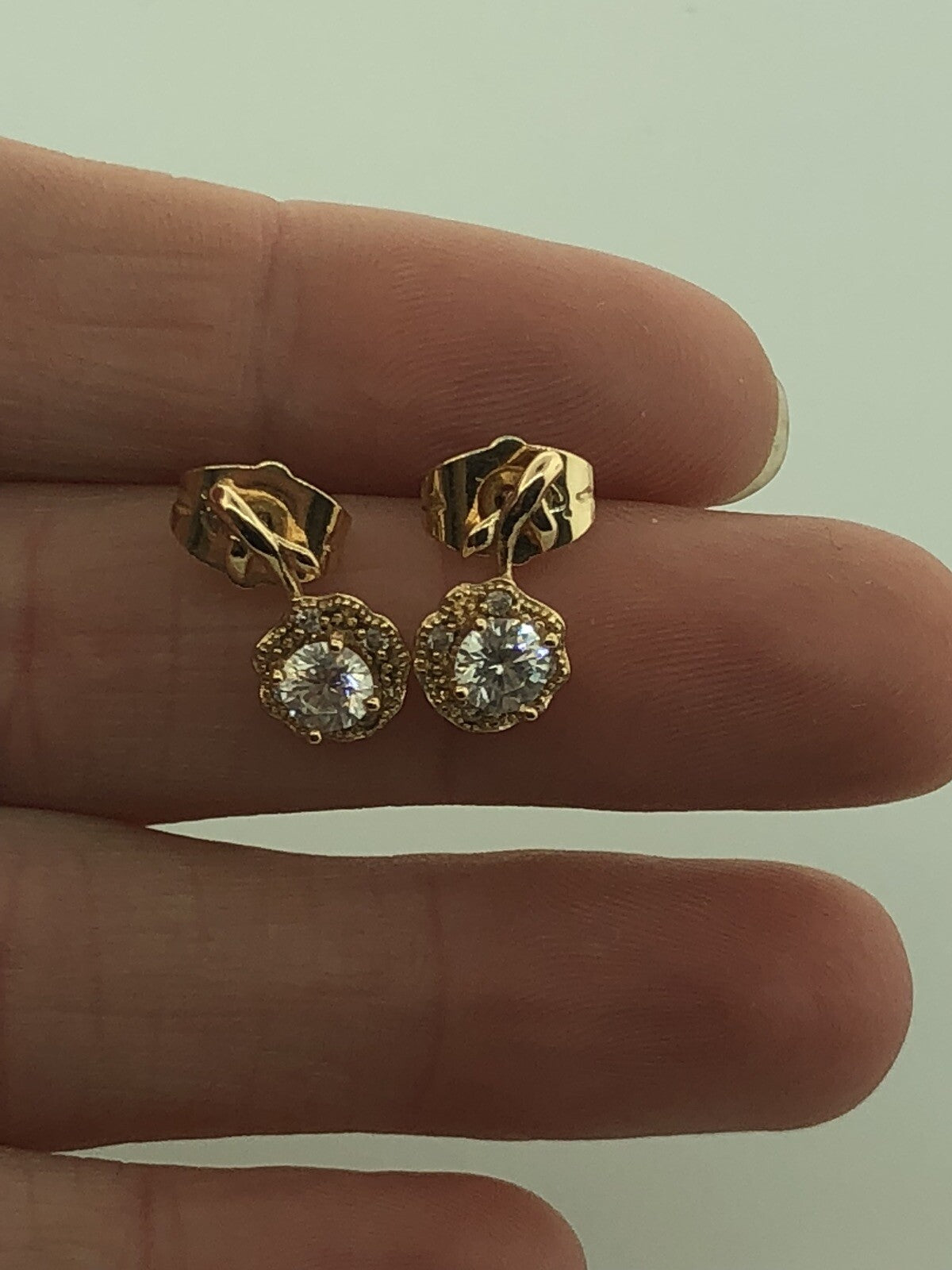 Vintage Costume Gold Toned Cubic Zirconia CZ Flower Drop Stud Earrings
