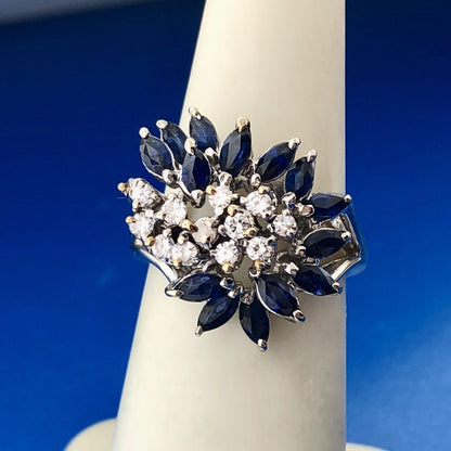 Designer 14K White Gold Sapphire Diamond Starfire Waterfall Anniversary Ring