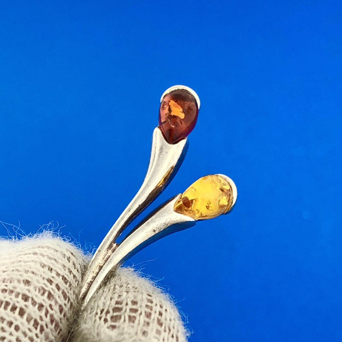 Stunning Sterling Silver 925 Teardrop Red Yellow Amber Dripping Dangle Earrings