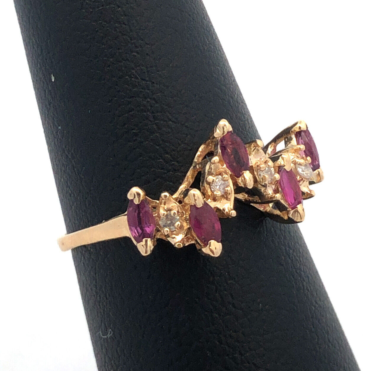 Estate 14K Yellow Gold Marquise Amethyst Diamond Stacking Band Ring