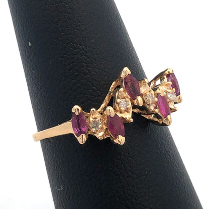 Estate 14K Yellow Gold Marquise Amethyst Diamond Stacking Band Ring