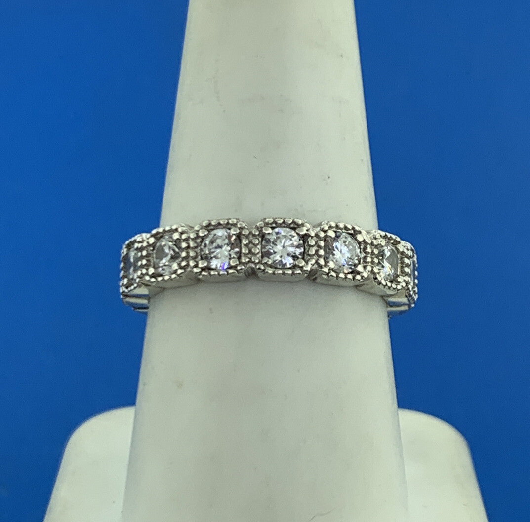 Designer 925 Sterling Silver Cubic Zirconia CZ Eternity Stackable Band Ring