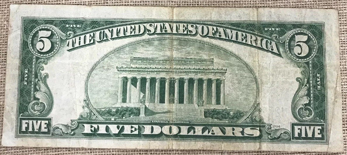 1934 C $5 United States Silver Certificate Julian/Snyder Fr. 1653