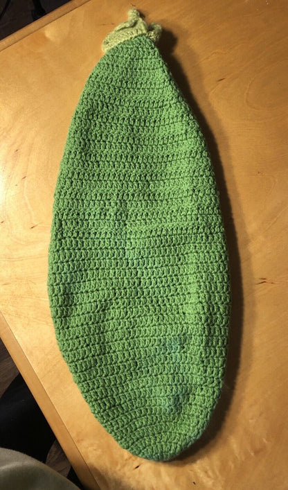 Hand Crocheted Knitted Green Newborn Baby's One Piece Pea Pod Photo Blanket