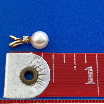 14K Yellow Gold Pearl Diamond Wedding Birthstone Anniversary Charm Pendant