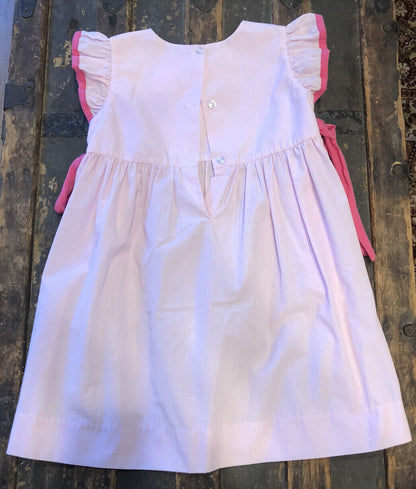Designer Stitch Fish Girls Size 5 Light Pink White Gingham Checker Bow Dress