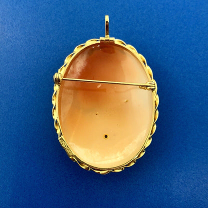 Victorian 14K Yellow Gold Oval Carved Cameo Diamond Accent Pin Brooch Pendant