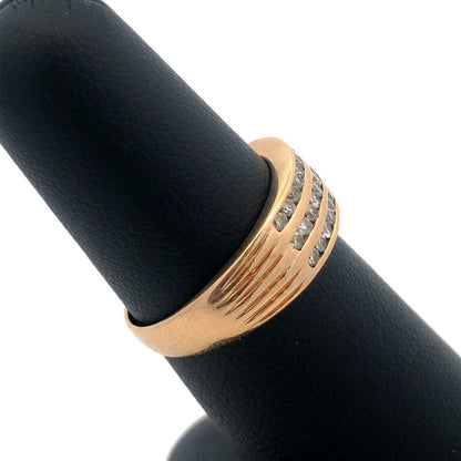 Designer 10K Yellow Gold Diamond Triple Row Tapered Bridal Cocktail Ring