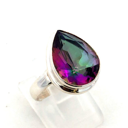 925 Sterling Silver Pear Multicolored CZ Solitaire Statement Ring