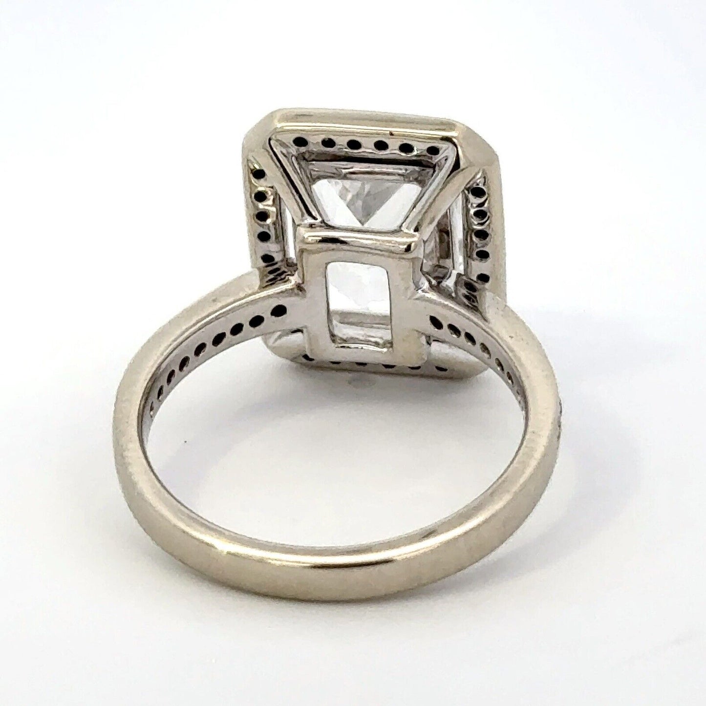 Designer 18K White Gold Emerald Cut White Topaz Black White Diamond Accent Ring