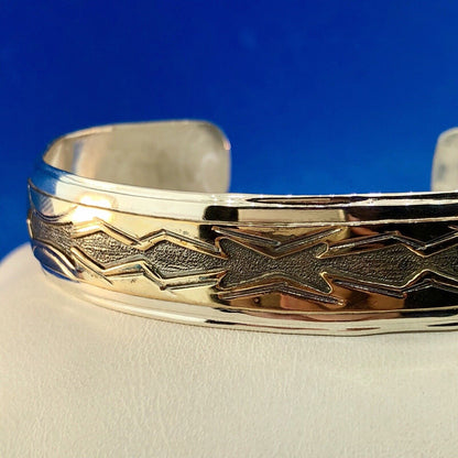 Vintage TA Begay Navajo Sterling Silver 12 Gold Filled Storyteller Cuff Bracelet