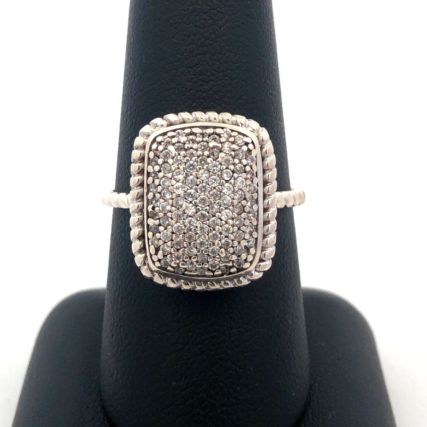 Designer A 925 Sterling Silver Round Diamond Pave Rectangle Anniversary Ring