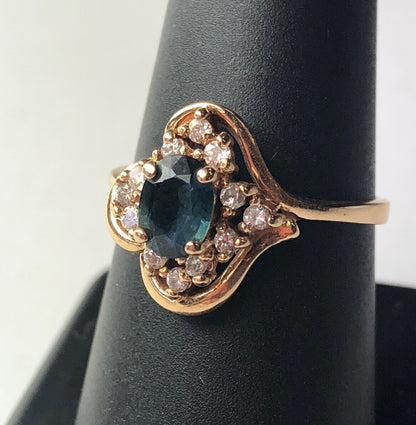 Designer 14K Yellow Gold Diamond Sapphire September Anniversary Cocktail Ring