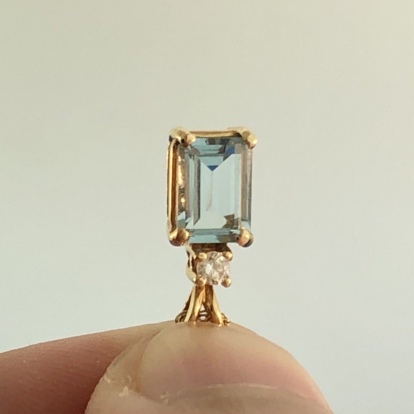 14K Yellow Gold Aquamarine Diamond Accent March Anniversary Pendant Necklace