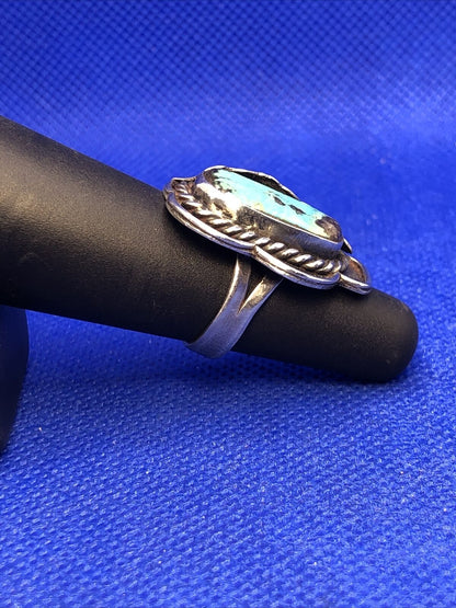 Taxco Mexico 925 Sterling Silver Turquoise Leaf Detail Statement Ring