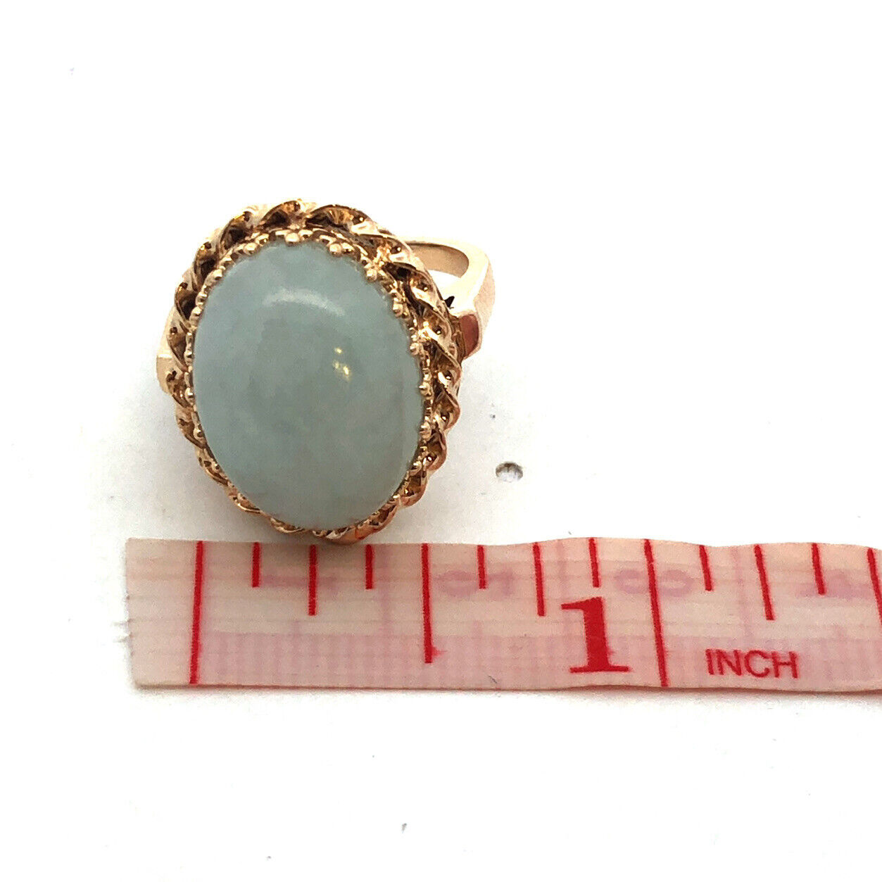 Designer CID 14K Yellow Gold Oval Cabochon Jade Statement Ring