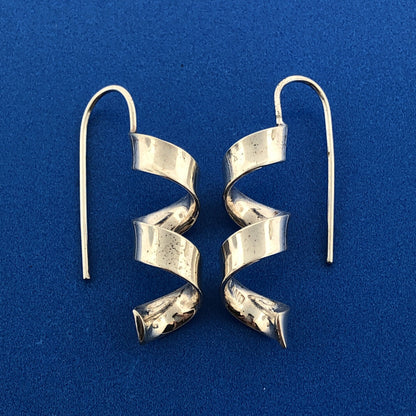 Stunning Sterling Silver 925 Twisting Spiral Ribbon Wire Hook Earrings