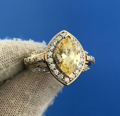 Designer Sterling Silver 925 Vermeil Lemon Cubic Zirconia Statement Size 9 Ring