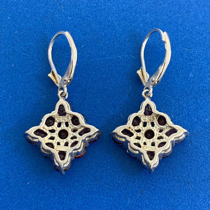 Designer 925 Sterling Silver Round & Pear Shaped Garnet Drop Leverback Earrings