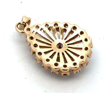 Estate 14K Yellow Gold Round Diamond Teardrop Pendant