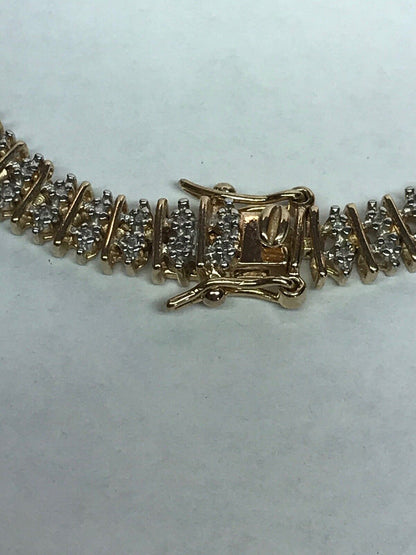 Vintage Sterling Silver 925 Vermeil Diamond Illusion Link Tennis Bracelet S184