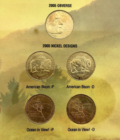 2004 2005 10 Coin Gem BU Westward Series Nickel Coll Whitman Frame Gold Plated