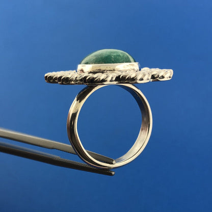 CII Mexican Sterling Silver 925 Cabochon Amazonite Oval Finger Ring Size 7.75