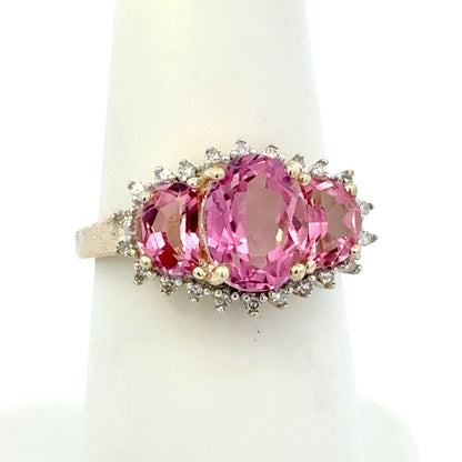 Designer 14K Yellow Gold Pink Topaz Diamond Accent Anniversary Ring