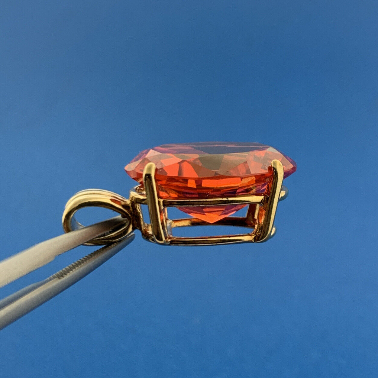 Designer UTC Vermeil Sterling Silver 925 Large Oval Sparkling Orange CZ Pendant