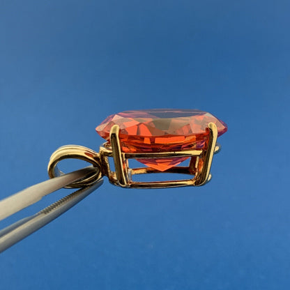 Designer UTC Vermeil Sterling Silver 925 Large Oval Sparkling Orange CZ Pendant