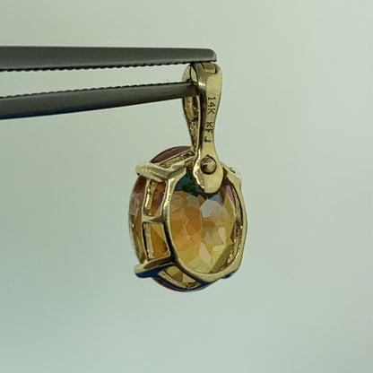 Designer 14K Yellow Gold Oval Mystic Topaz Solitaire Drop Pendant