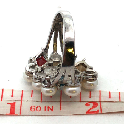 Designer Ross Simons 925 Sterling Silver Multi Gemstone Pearl Cluster Ring