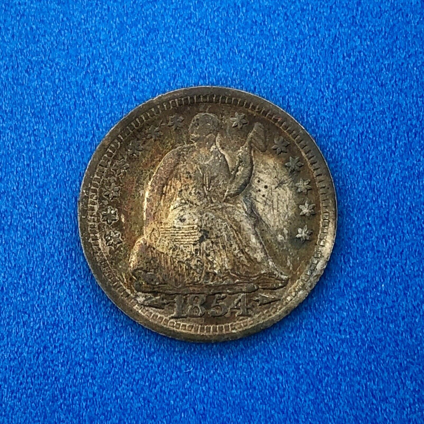1854 P Silver Seated Half Dime 5c w/Arrows Better Key Nice Toned Type Coin