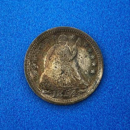 1854 P Silver Seated Half Dime 5c w/Arrows Better Key Nice Toned Type Coin