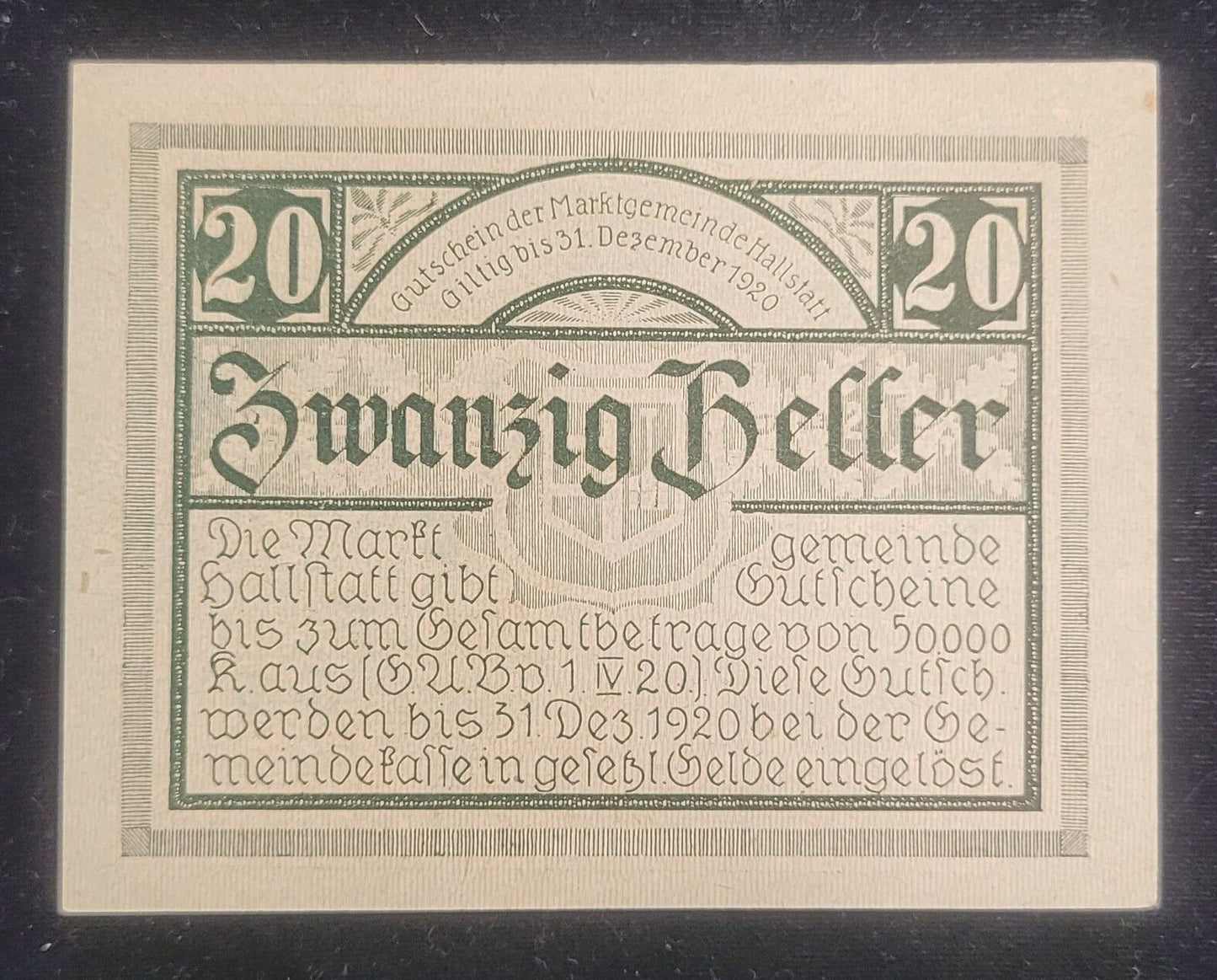 1920 10, 20 & 50 Heller, Hallstatt Market Town Austria Obsolete Bank Note Set