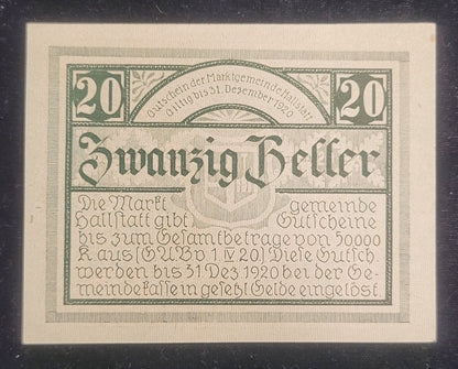 1920 10, 20 & 50 Heller, Hallstatt Market Town Austria Obsolete Bank Note Set