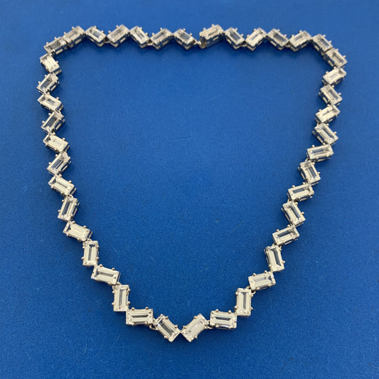 Glamorous 925 Sterling Silver Emerald Cut White Amethyst Choker Necklace