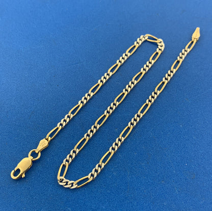 Karizia Spa Italy 925 Sterling Silver Vermeil 2 Toned Figaro Link Chain Bracelet