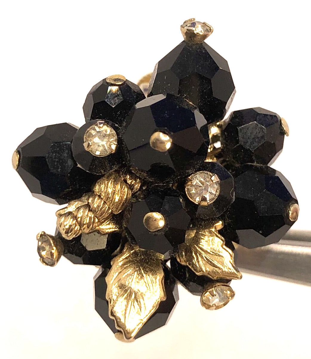 Designer Vendome Gold-Tone Jet Rhinestone Clip-On Stud Earrings