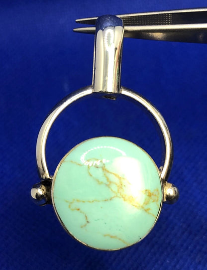 Designer 925 Sterling Silver Turquoise Cabochon Modernist Statement Pendant