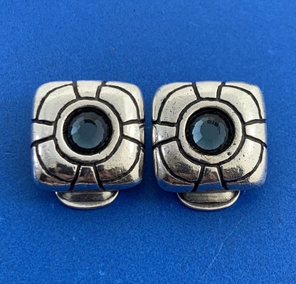 Vintage Modern Square 925 Sterling Silver Blue Glass Clip-On Earrings