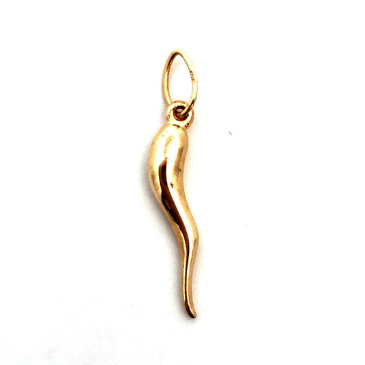 14K Yellow Gold Italian Horn Good Luck Charm Pendant